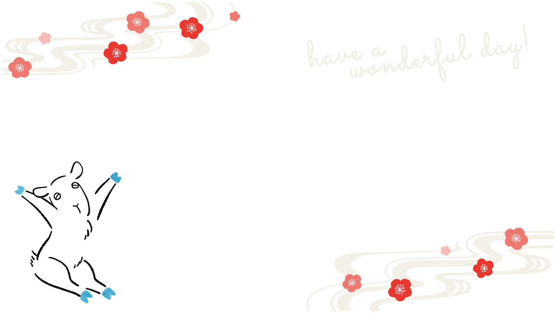 気持ちよさそうに伸びをしているヤギさん。梅と流れるような雲